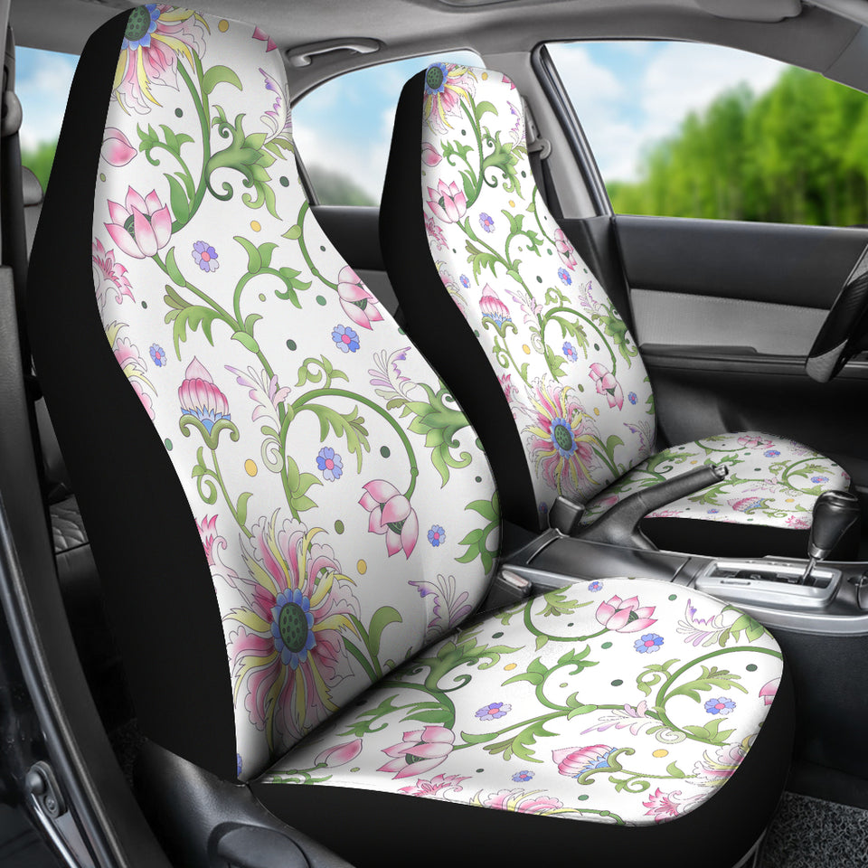 Beautiful Pink Lotus Waterlily Leaves Pattern Universal Fit Car Seat Covers