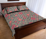 Red gold Sakura cherry blossom gray background Quilt Bed Set