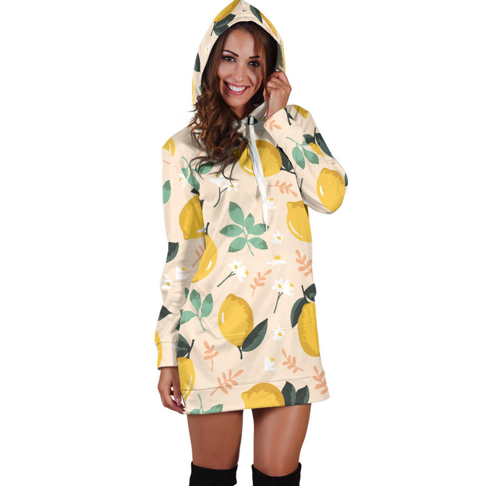 Lemon Flower Leave Pattern Women'S Hoodie Dress
