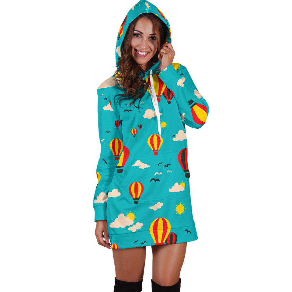 Hot Air Balloon Sky Pattern Women'S Hoodie Dress