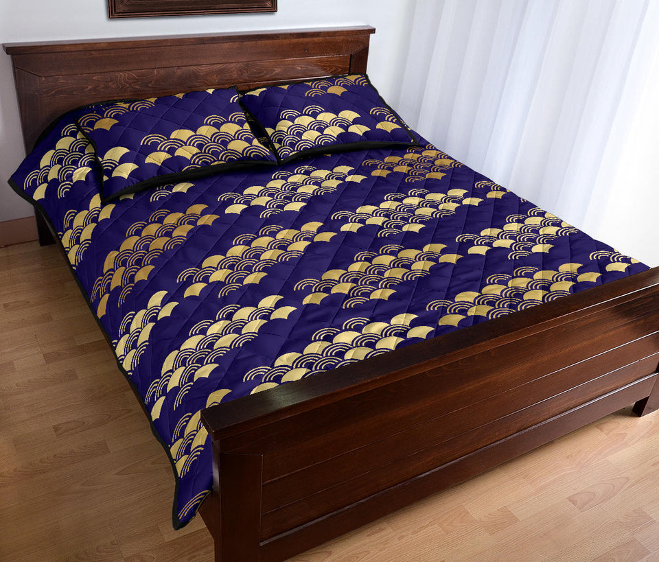 Beautiful japanese fan pattern Quilt Bed Set