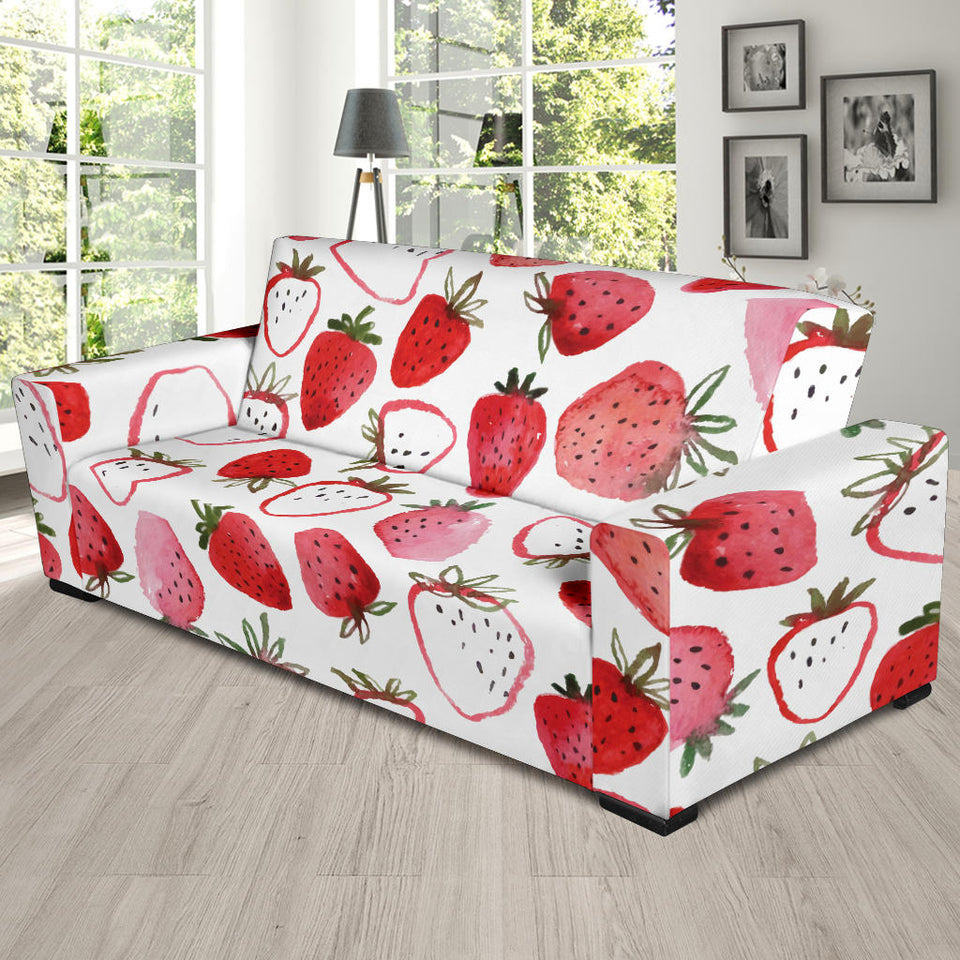 Watercolor Hand Drawn Beautiful Strawberry Pattern Sofa Slipcover
