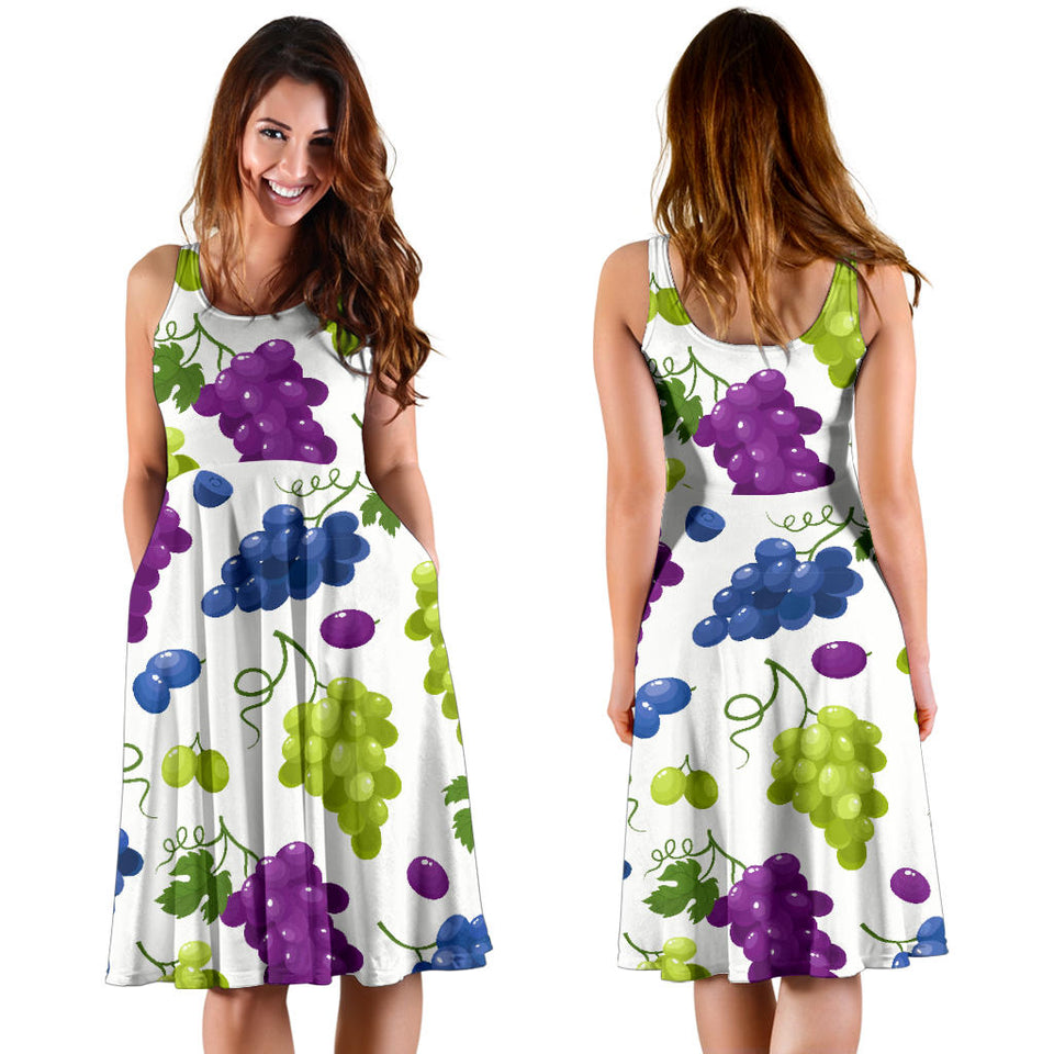 Grape Pattern Sleeveless Midi Dress