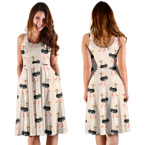 Ostrich Pattern Print Design 05 Sleeveless Midi Dress