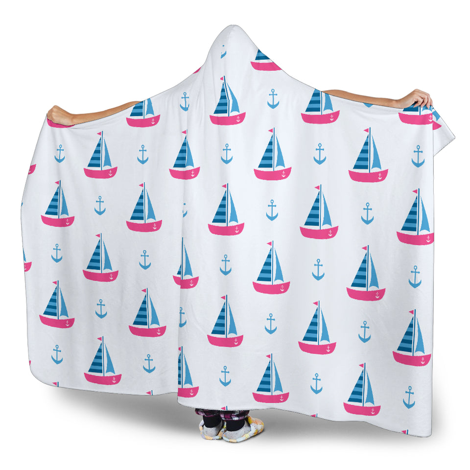 Sailboat Anchor Pattern Hooded Blanket
