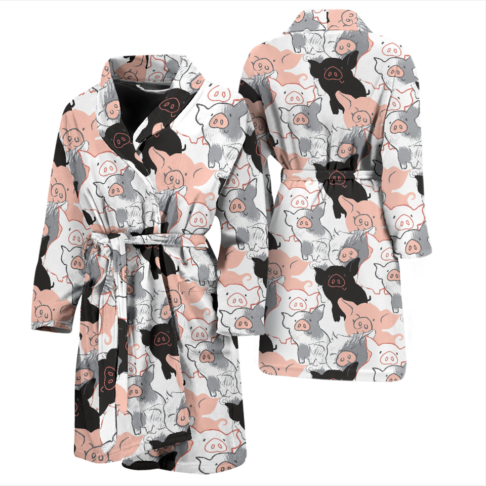 Pig Pattern Print Design 05 Men's Bathrobe