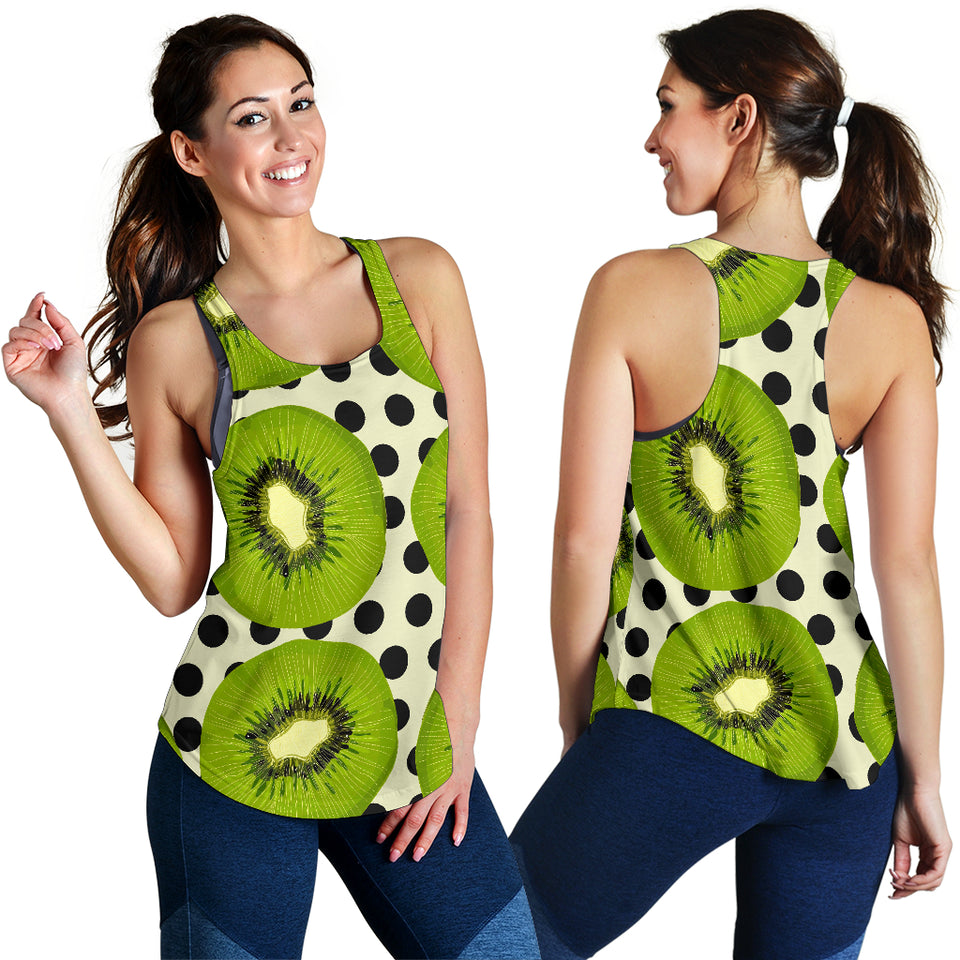 kiwi black dot background Women Racerback Tank Top