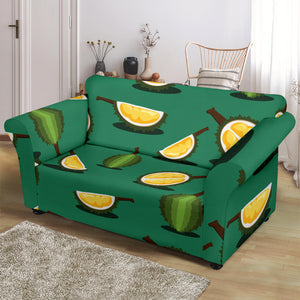 Durian Pattern Green Background Loveseat Couch Slipcover