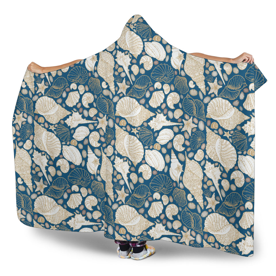 Shell Polynesian Tribal Design Pattern Hooded Blanket