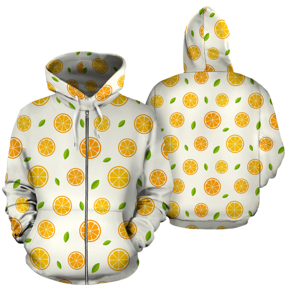 Oranges Leaves Pattern Zip Up Hoodie