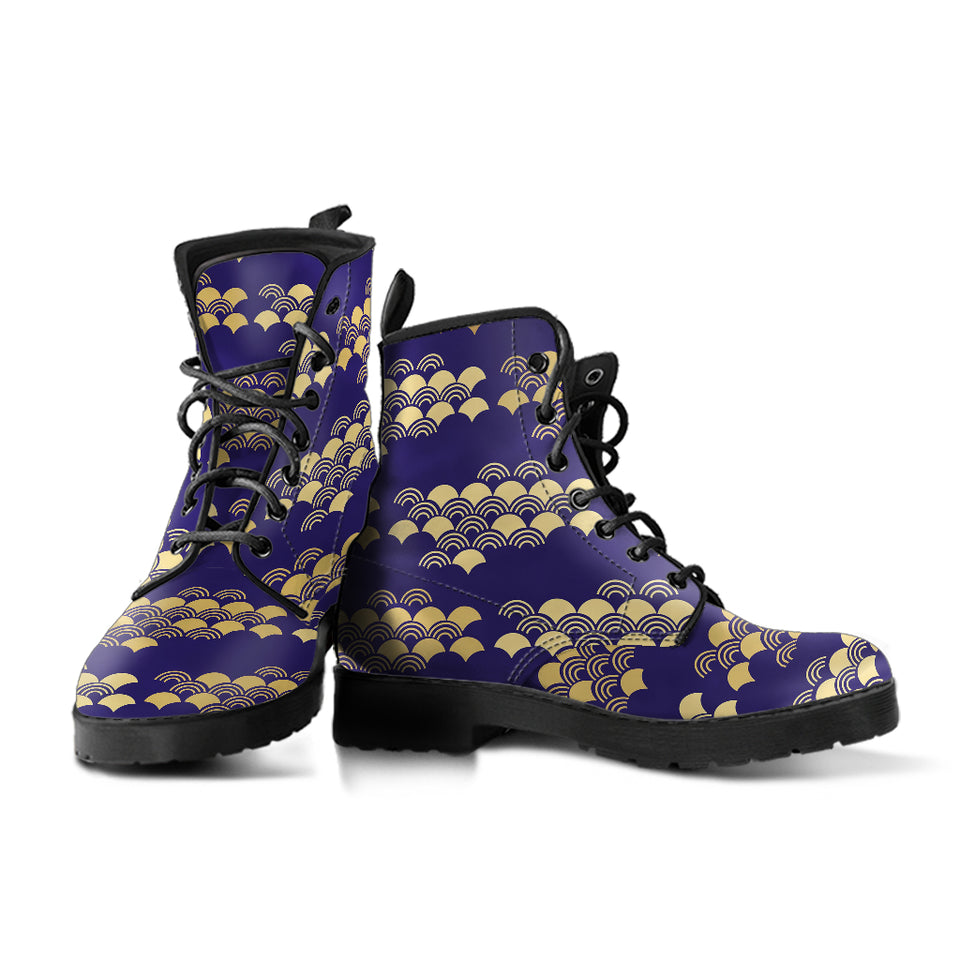 Beautiful Japanese Fan Pattern Leather Boots