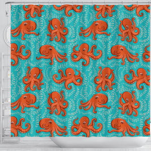 Octopus Turquoise Background Shower Curtain Fulfilled In US