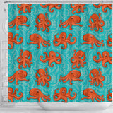 Octopus Turquoise Background Shower Curtain Fulfilled In US