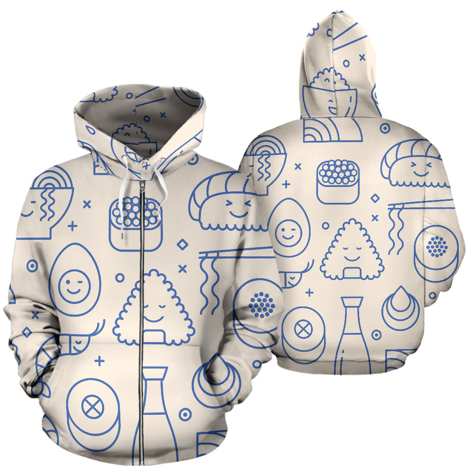 Cute Sushi Icon Pattern Zip Up Hoodie