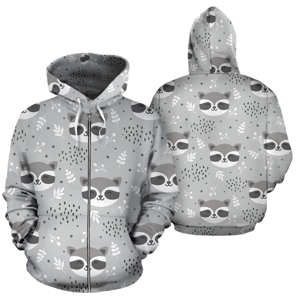 Cute Raccoons Leaves Dot Zip Up Hoodie