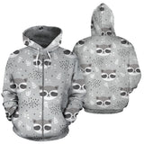 Cute Raccoons Leaves Dot Zip Up Hoodie
