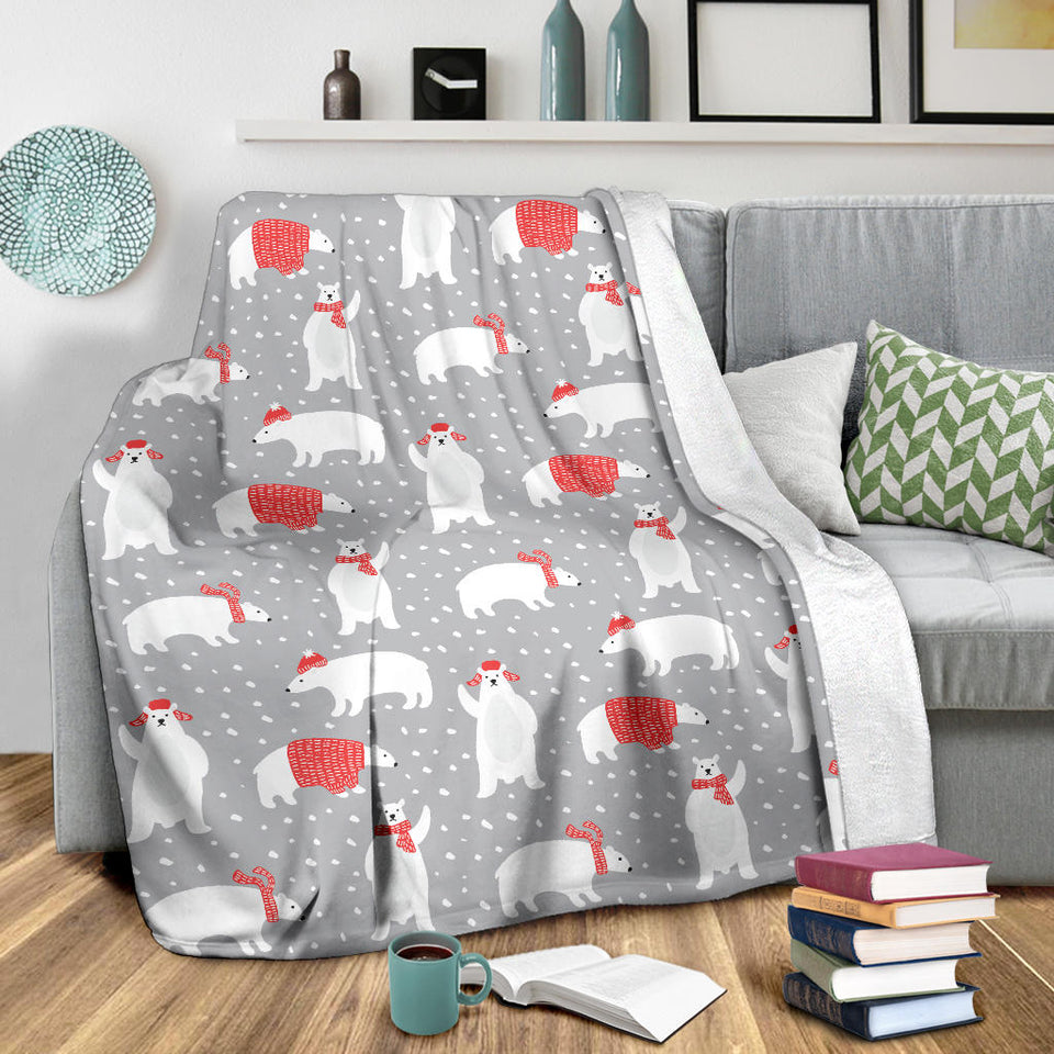 Cute Polar Bear Christmas Snow Pattern Premium Blanket