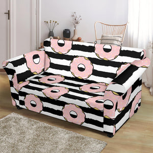 Donuts Pink Icing Striped Pattern Loveseat Couch Slipcover