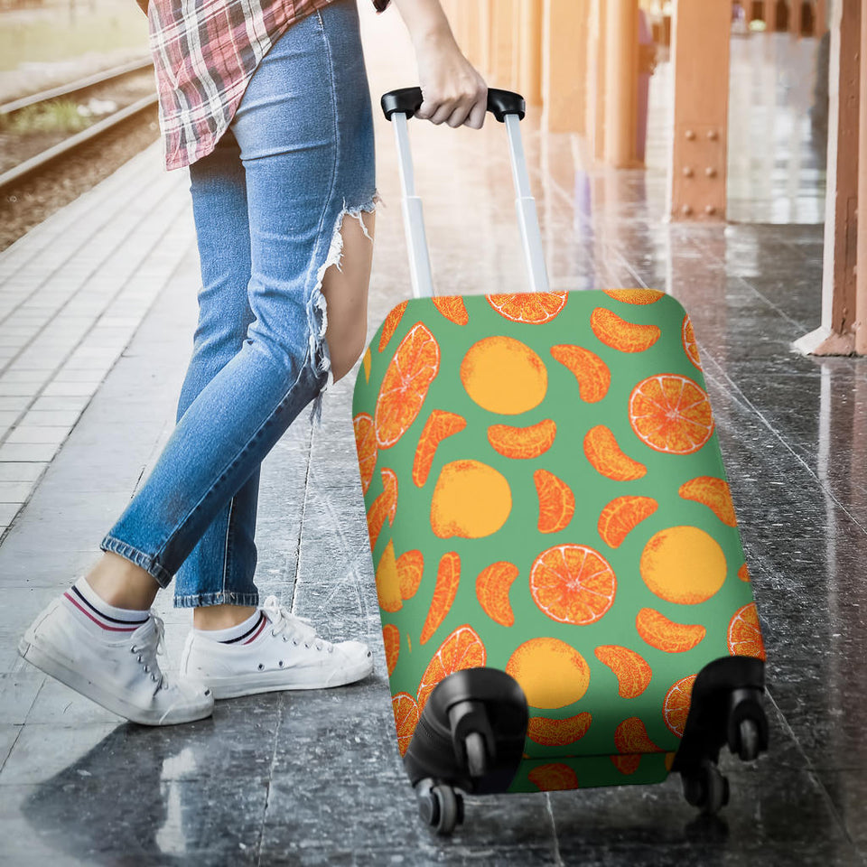 Orange Fruit Pattern Green Background Luggage Covers