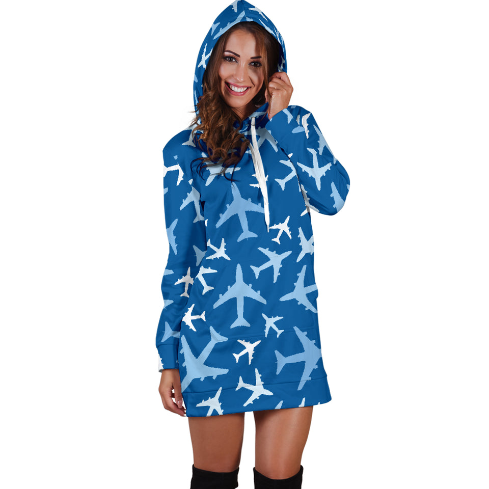 Airplane Pattern In The Sky Women'S Hoodie Dress