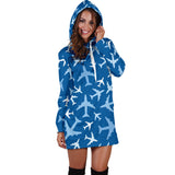 Airplane Pattern In The Sky Women'S Hoodie Dress