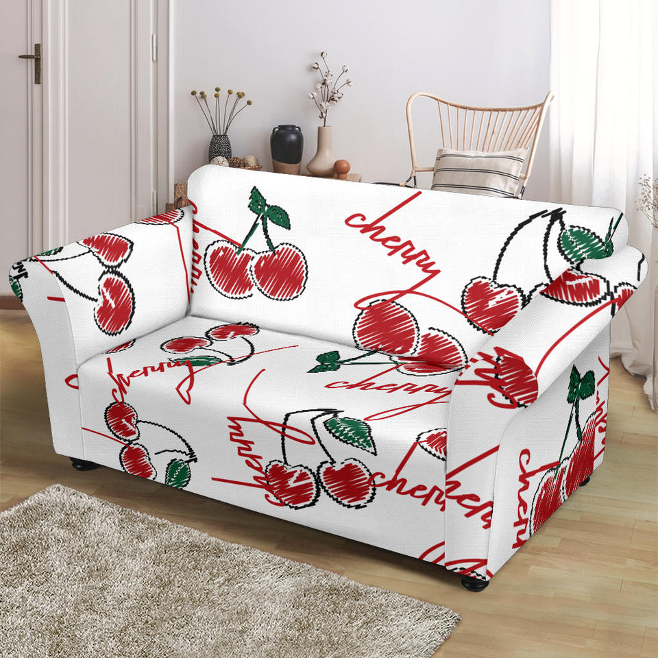 Hand Drawn Cherry Pattern Loveseat Couch Slipcover