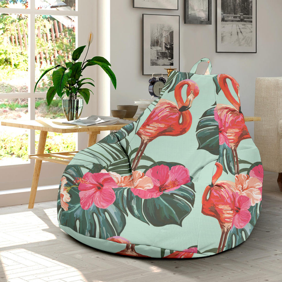 Beautiful Flamingo Tropical Palm Leaves Hibiscus Pateern Background Bean Bag Cover