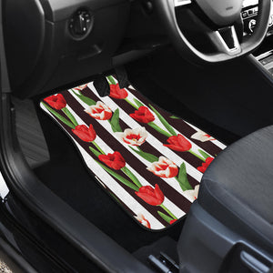 Red And White Tulips Pattern Front Car Mats