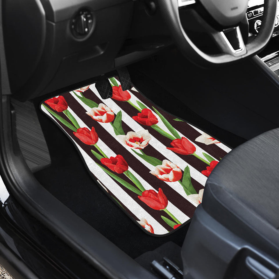 Red And White Tulips Pattern Front Car Mats