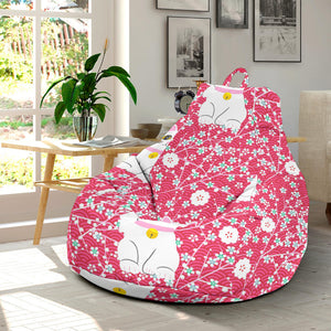 Maneki Neko Lucky Cat Sakura Pink Background Bean Bag Cover