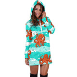 Octopuses Sea Wave Background Women'S Hoodie Dress