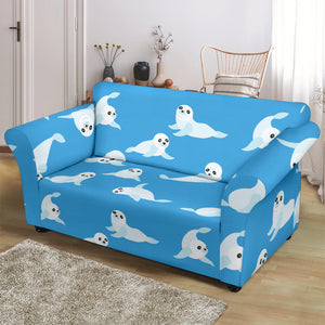 Cute Sea Lion Seal Pattern Background Loveseat Couch Slipcover