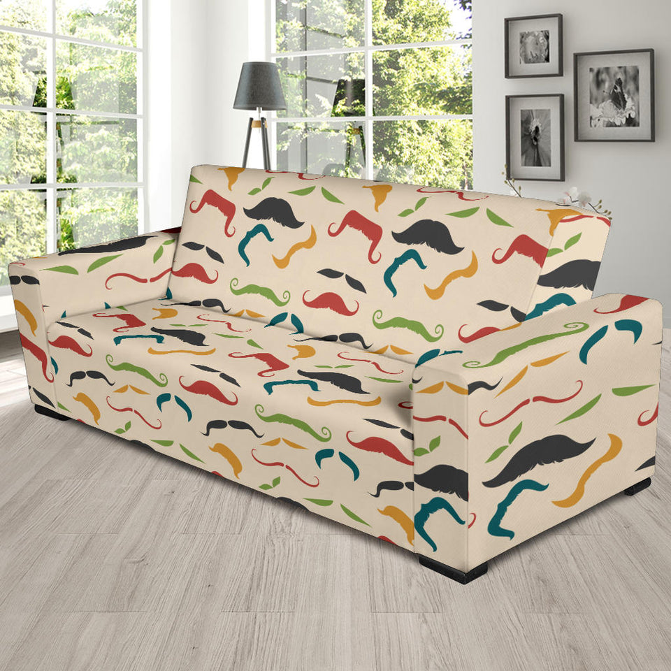 Mustache Beard Pattern Print Design 03 Sofa Slipcover