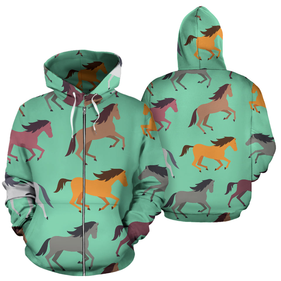 Colorful Horses Pattern Zip Up Hoodie