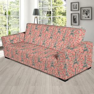 Eiffel Tower Flower Background Pattern Print Design 03 Sofa Slipcover