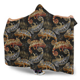 Chameleon Lizard Tropical Leaves Palm Tree Hooded Blanket