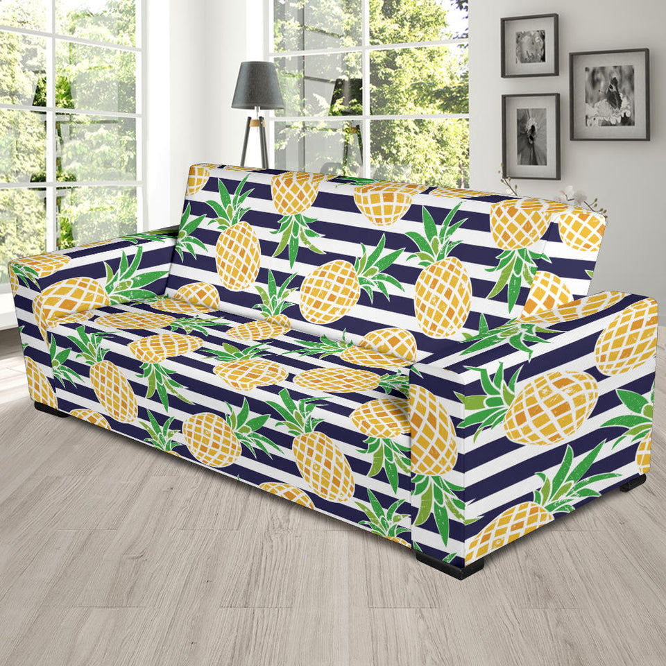 Pineapples Pattern Striped Background Sofa Slipcover