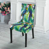 Colorful Parrot Exotic Flower Leaves Dining Chair Slipcover