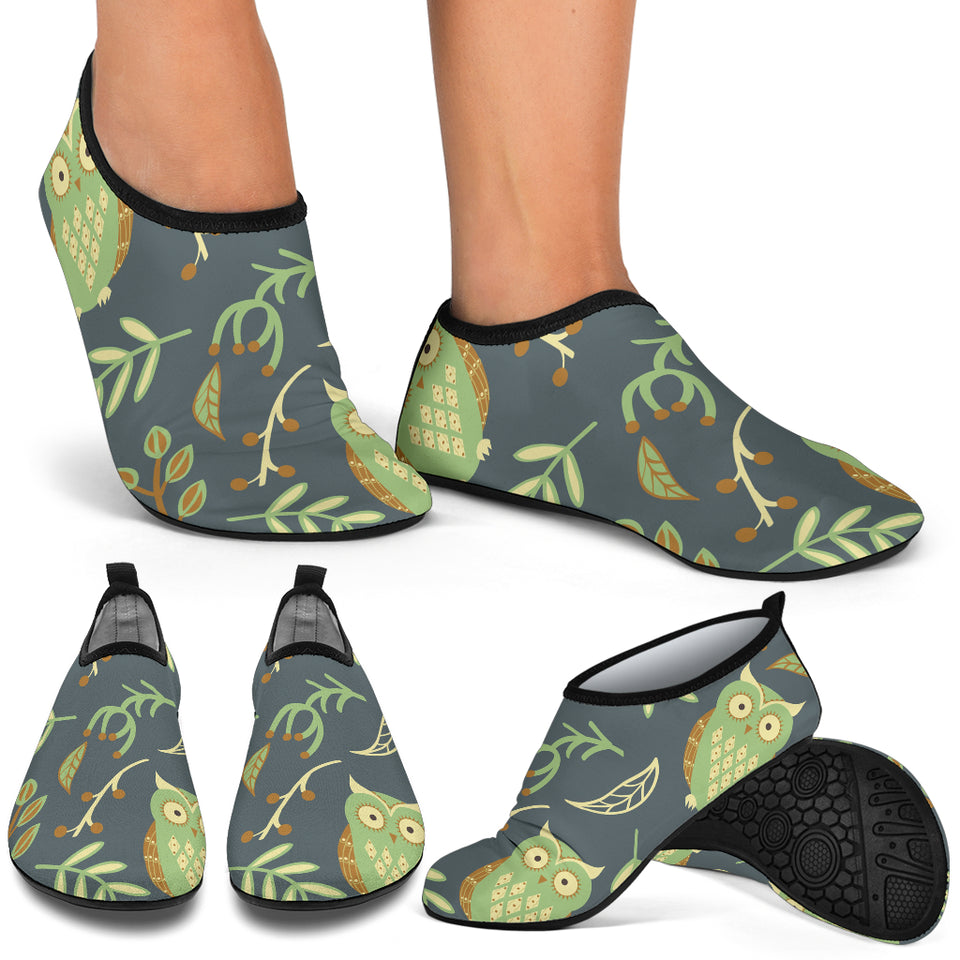 Cute Owls Leaves Pattern Aqua Shoes