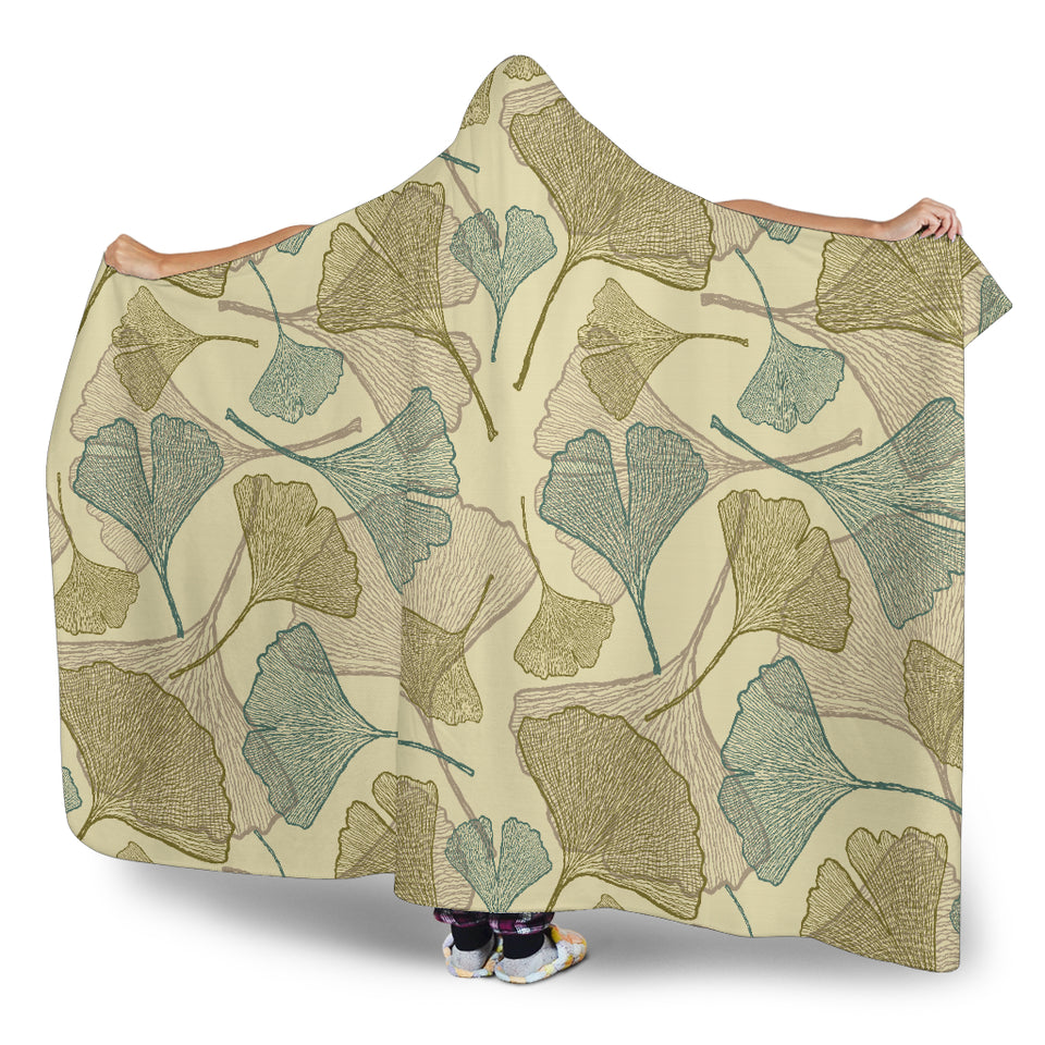 Ginkgo Leaves Design Pattern Hooded Blanket