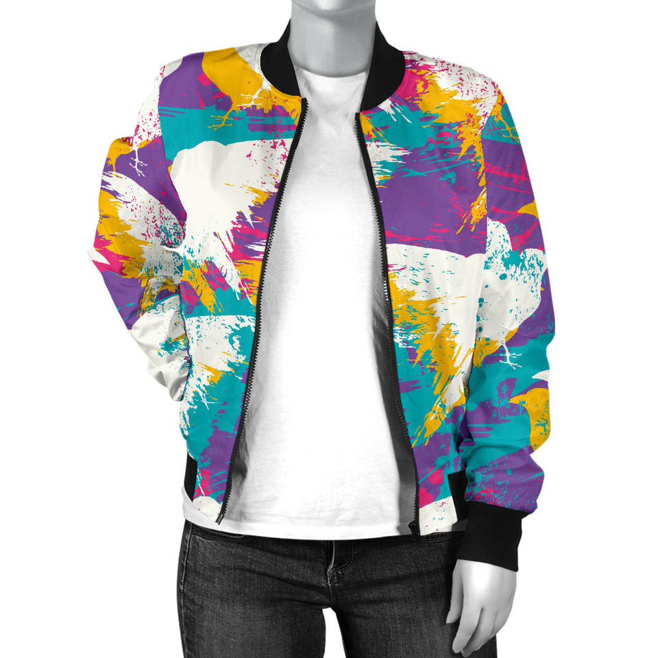 Colorful Crow Illustration Pattern Women'S Bomber Jacket