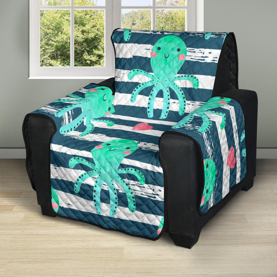 Cute octopuses heart striped background Recliner Cover Protector