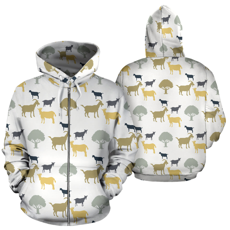 Silhouettes Of Goat And Tree Pattern Zip Up Hoodie