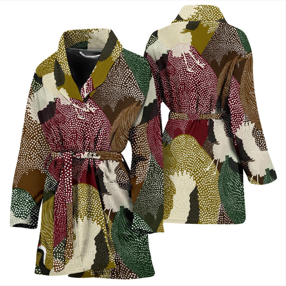 Japanese Cranes Flying Forest Dot Pattern Women'S Bathrobe