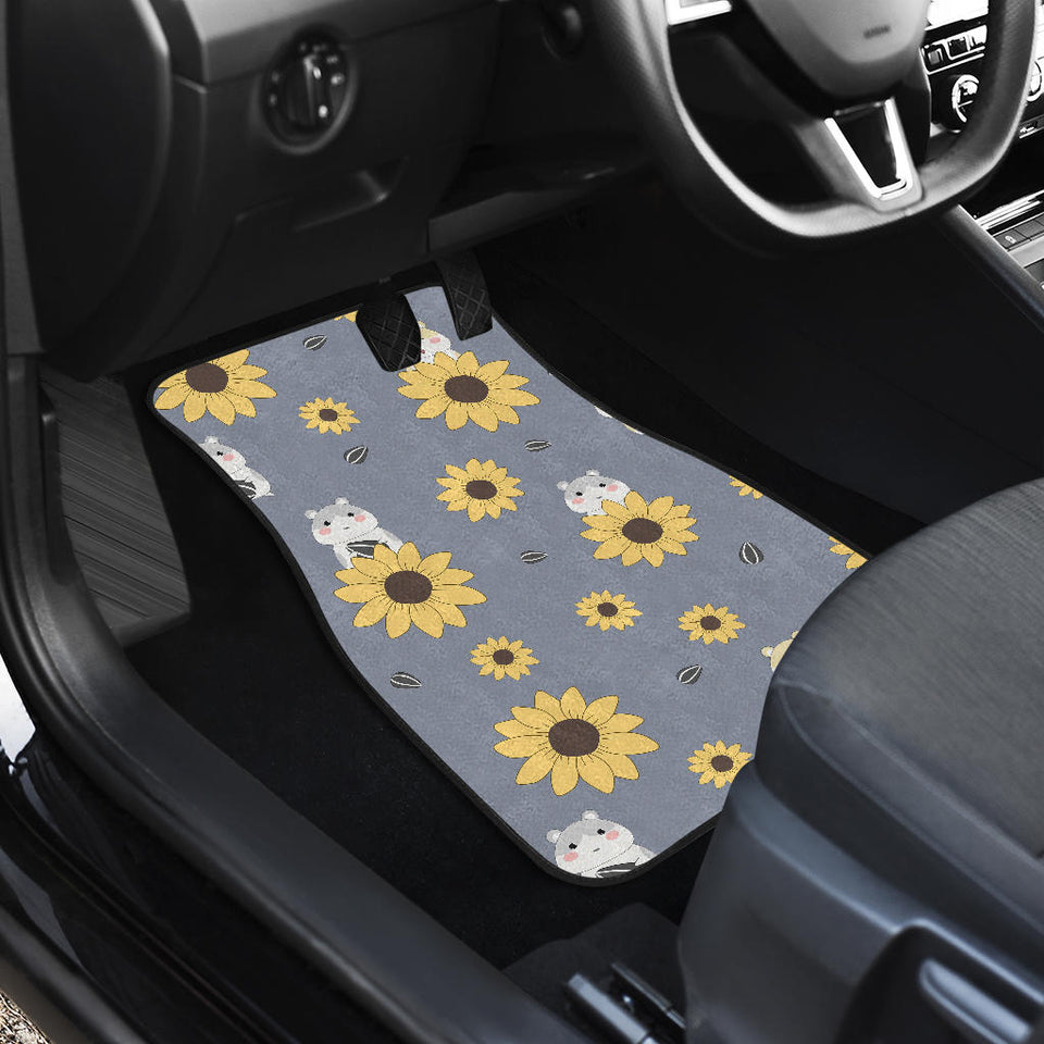 Cute Hamster Sunflower Pattern Background Front And Back Car Mats