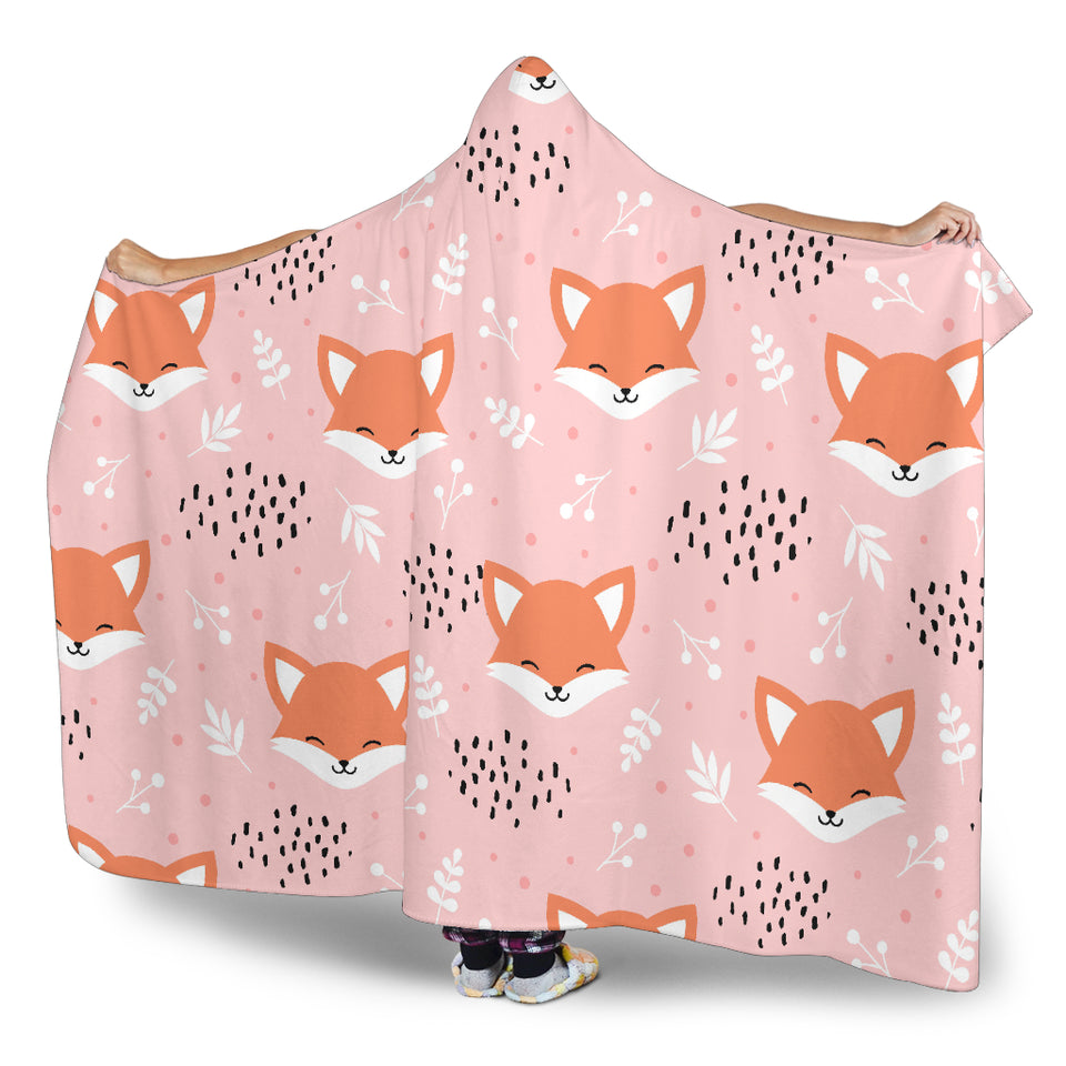 Cute Fox Pattern Pink Background Hooded Blanket