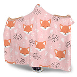 Cute Fox Pattern Pink Background Hooded Blanket