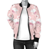 White Swan And Flower Love Pattern Women'S Bomber Jacket