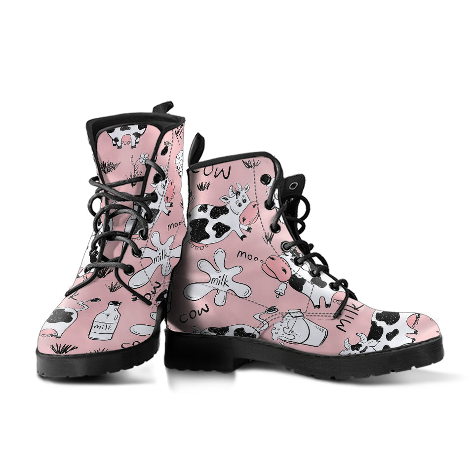 Cows Milk Product Pink Background Leather Boots