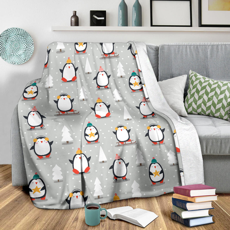 Cute Penguin Christmas Pattern Premium Blanket